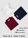 Polo T-shirt Combo Pack of 3 (Maroon, White, & Blue)