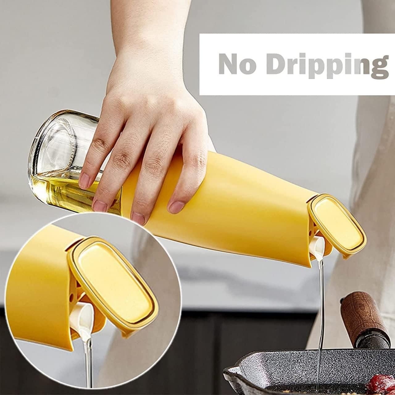 Oil and Vinegar Dispenser Set with Silica Gel Pourers Glass Olive Oil Dispenser