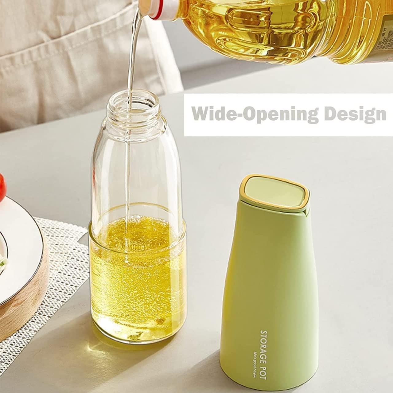 Oil and Vinegar Dispenser Set with Silica Gel Pourers Glass Olive Oil Dispenser