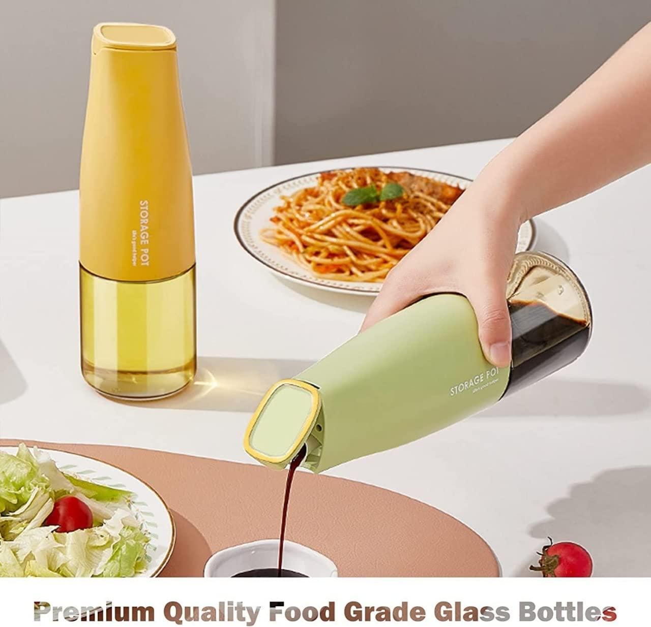 Oil and Vinegar Dispenser Set with Silica Gel Pourers Glass Olive Oil Dispenser