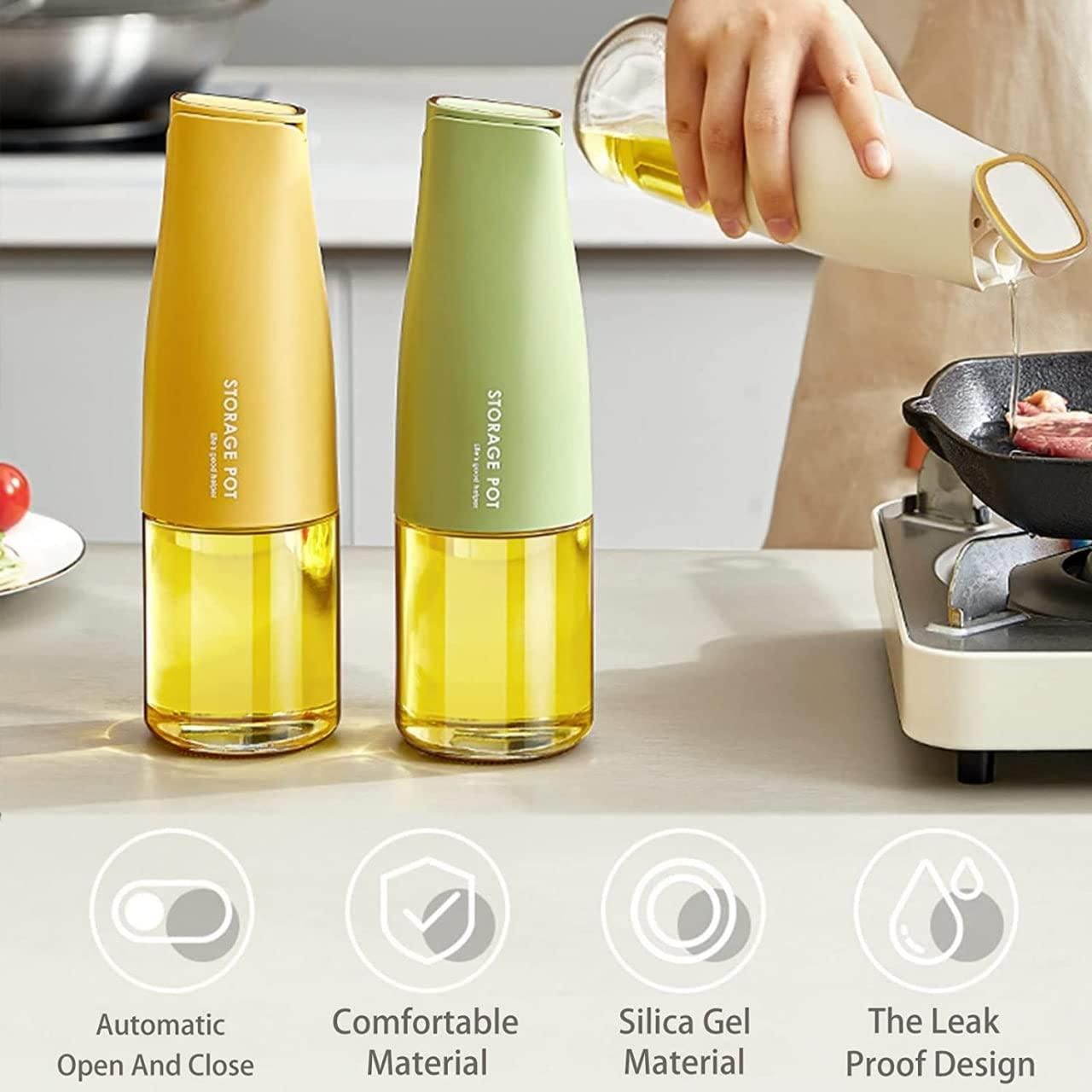 Oil and Vinegar Dispenser Set with Silica Gel Pourers Glass Olive Oil Dispenser